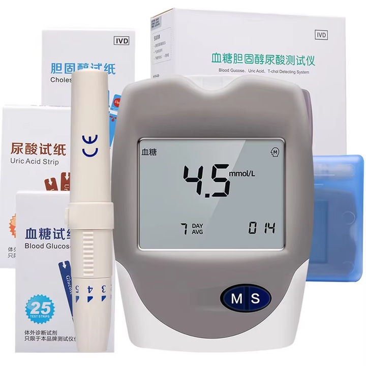 Глюкомер 3 в 1 Cofoe за холестерол, пикочна киселина и глюкоза, 600 групи данни, голям екран, гласова функция