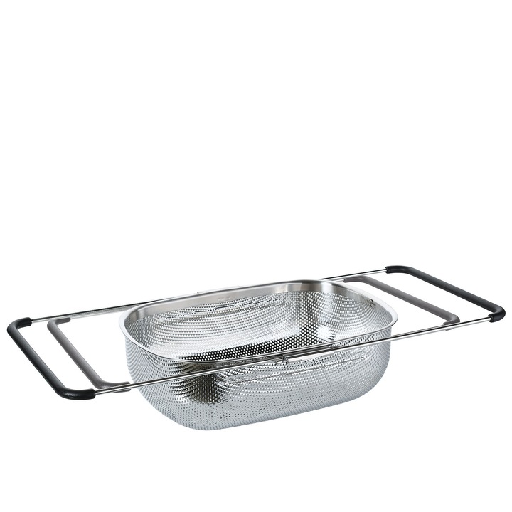 Цедка, Kuchenprofi, със сгъваеми дръжки, 34-58x24,5x11,5см, неръждаема стомана, пластмаса