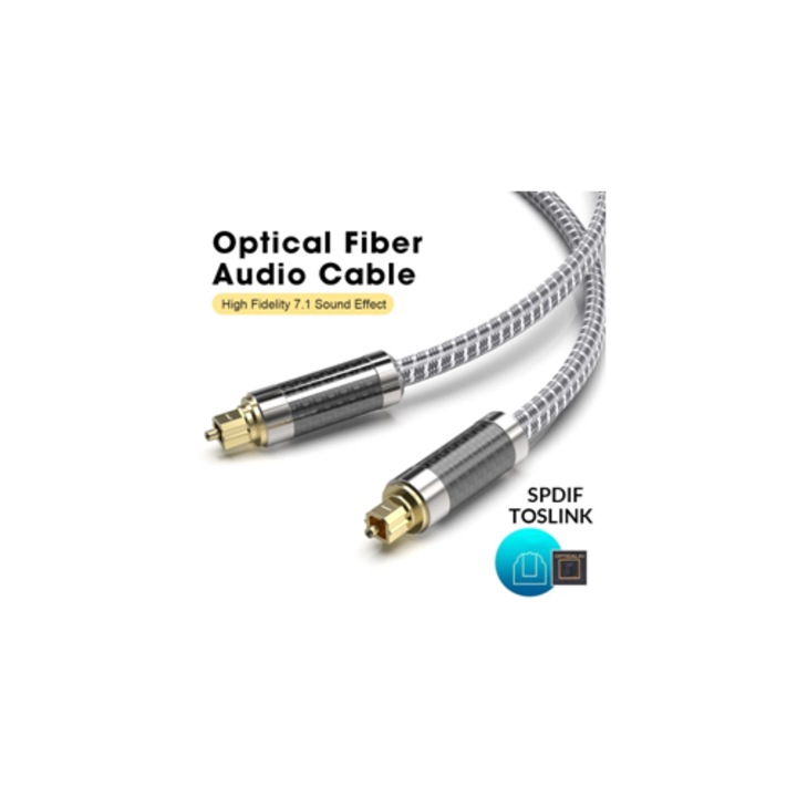 Оптичен аудио кабел, 3м, Toslink, найлонова оплетка, за аудио системи, саундбари, телевизори, домашно кино