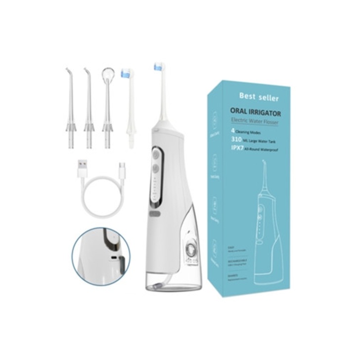 CHRUI 310 ml hordozható szájzuhany, 4 fúvóka, 4 sebességfokozat, fehér