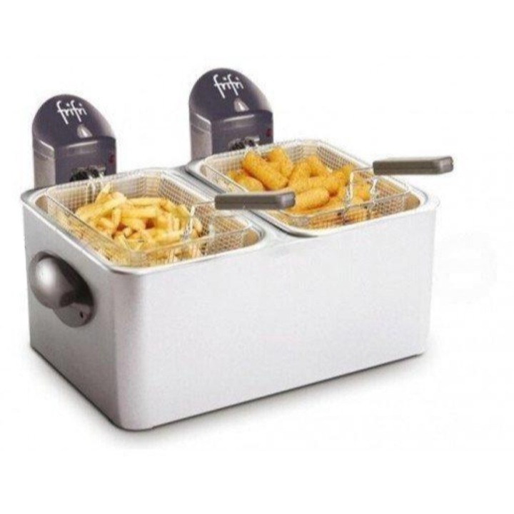 Friteuza FRIFRI F1998, 2 recipiente 4, 5L, 3200W, carcasa metalica, 1, 5kg cartofi prajiti