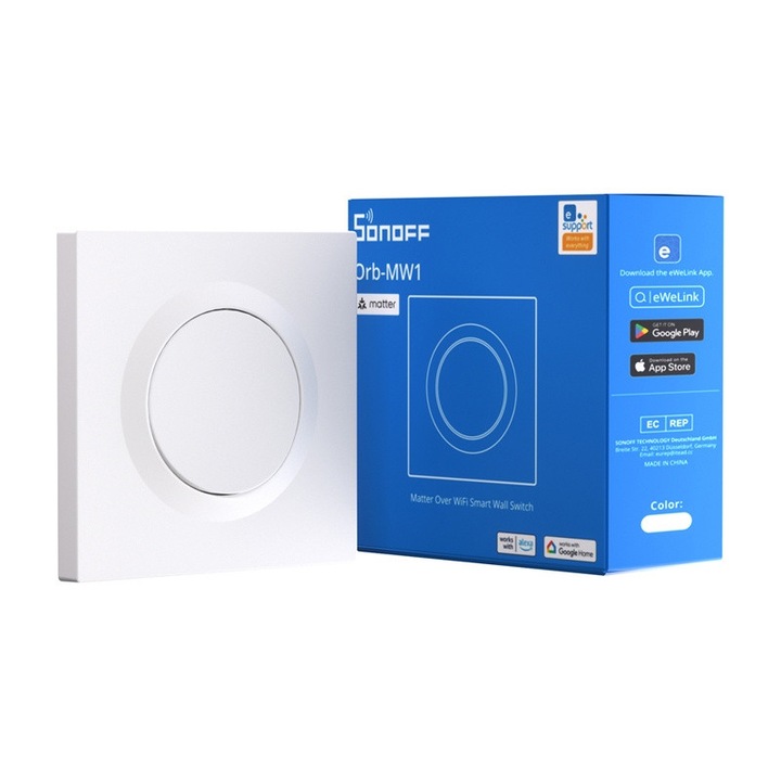 Intrerupator Smart Sonoff Orb-MW1, 10A, Control prin Apple Home si Google Home, Alb, 86x86x34mm