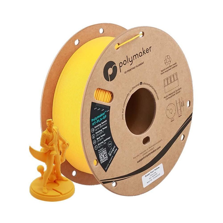 Filament Polymaker HT-PLA-GF filament ranforsat cu fibră de sticlă pentru rezistență ridicată, pentru imprimantă 3D, 1.75mm, 1kg, Galben Industrial