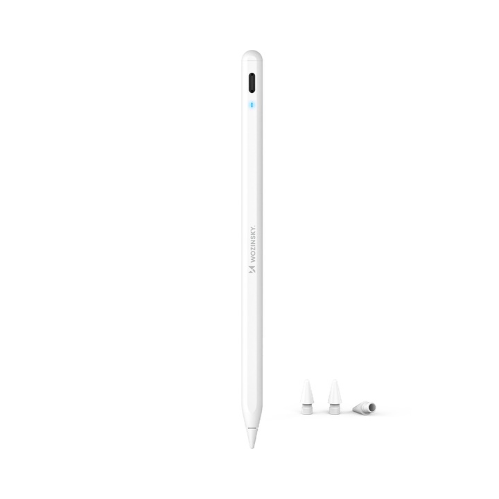 Creion Stylus Pen Wozinsky WRA-08 compatibil cu diferite tablete iPad, Magnetic, Incarcare USB-C, Alb