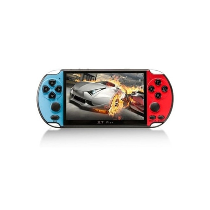 Consola de jocuri PSP X7 Plus, 8GB memorie, ecran HD 5,1 inch, albastru si rosu