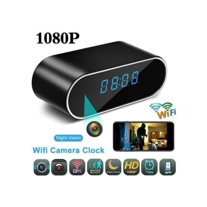 Ébresztőóra kémkamerával HD 1080P, éjszakai látás, 2 millió dpi, szett