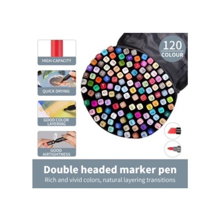 Комплект от 120 цветни художествени маркера с два върха, на маслена основа