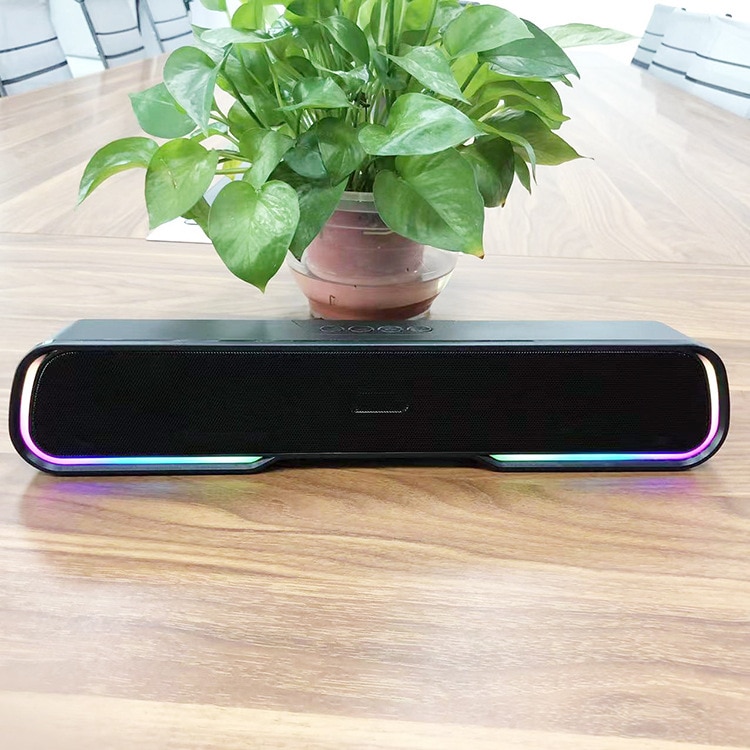 Boxa portabila - Soundbar ZYTEQ®, Bluetooth 5.0, cu lumini RGB, sunet stereo, micro soundbar pentru birou si exterior, portabil, negru