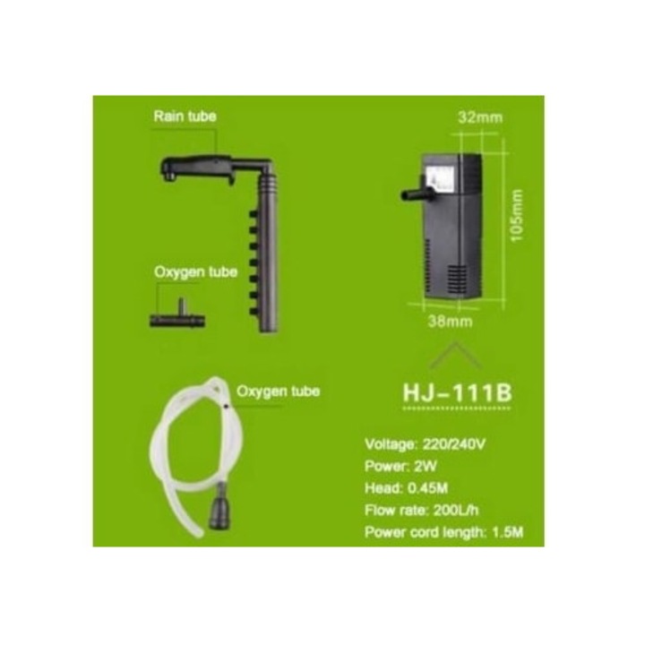 Pompa de aer submersibila pentru acvariu, tip HJ-111B, 2W, nano filtru intern, pentru plante si tartaruga