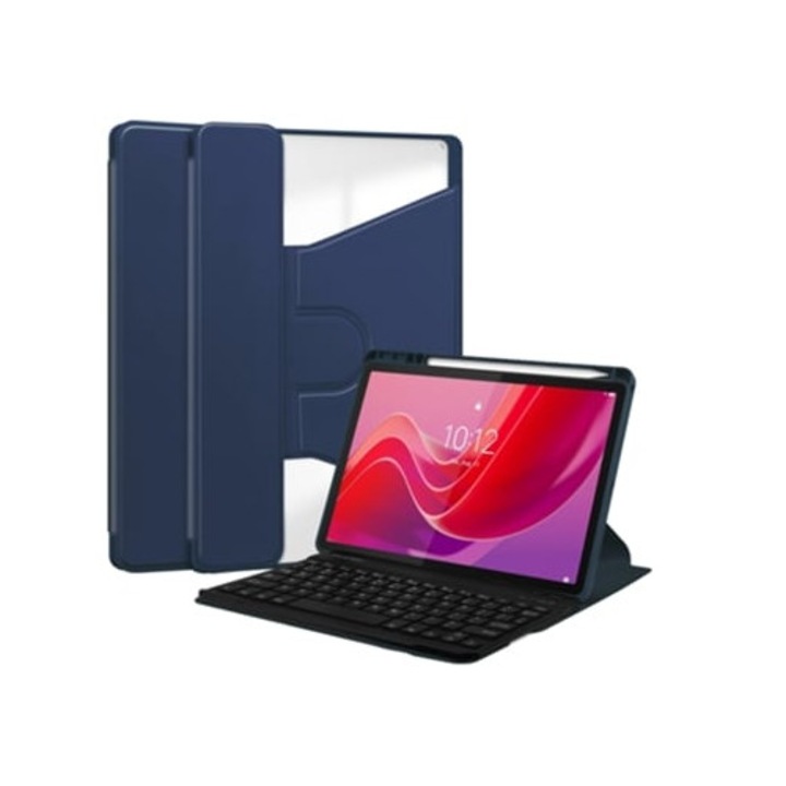 Husa tableta rotativa cu tastatura, albastru inchis, pentru Lenovo Tab M11 330Fu, set