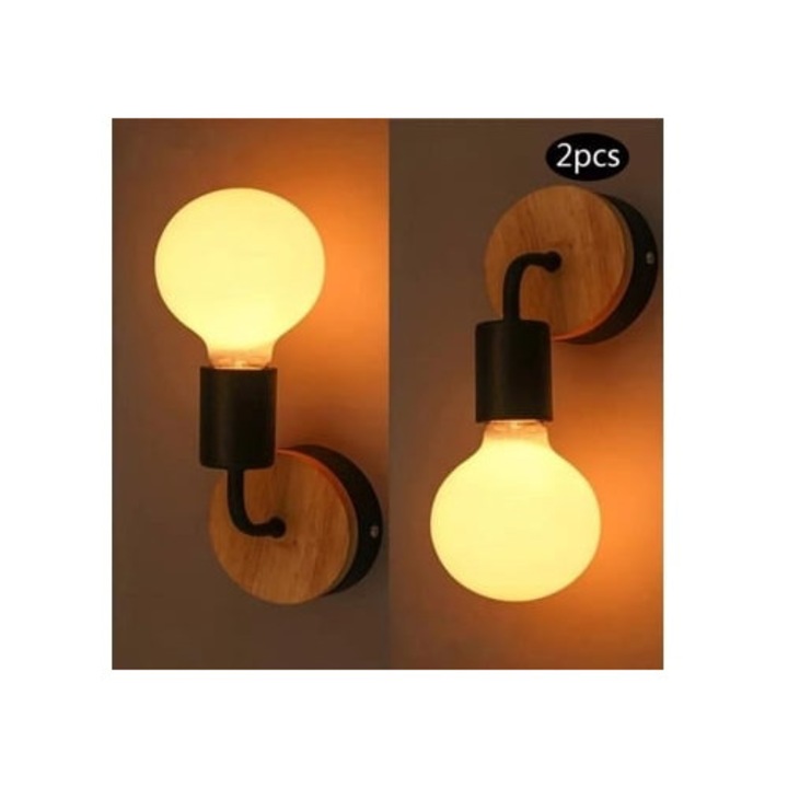 Aplice vintage, 2 piese, negru, fier/lemn