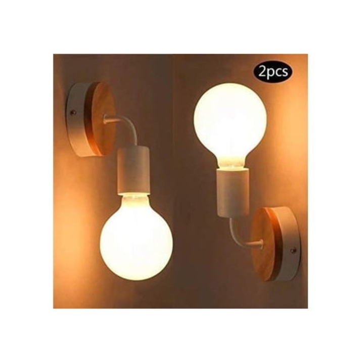 Aplica decorativa din lemn alb, vintage, retro, E27, set