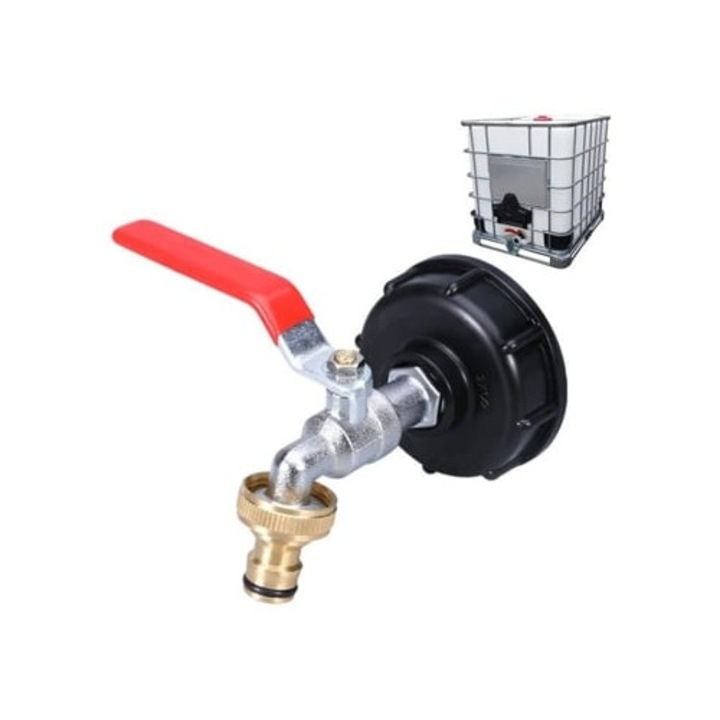 Robinet pentru rezervor 1000L, cu adaptor pentru furtun de udare, conexiune IBC S60X6, adaptor de cupru 1/2