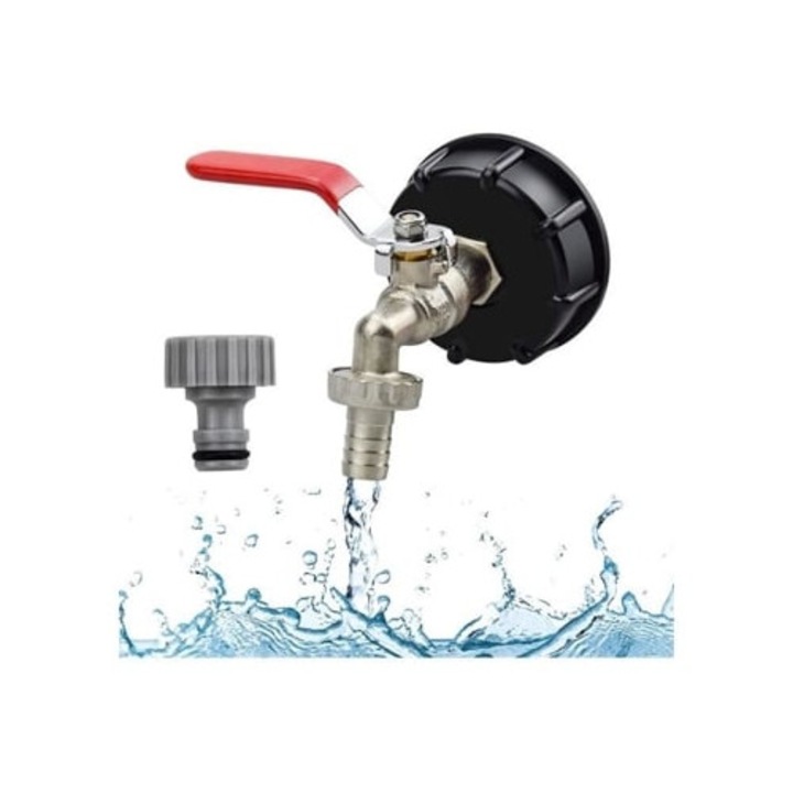 Robinet pentru colector de apa de ploaie 1000l, adaptor pentru tank IBC, conector de 1/2, set