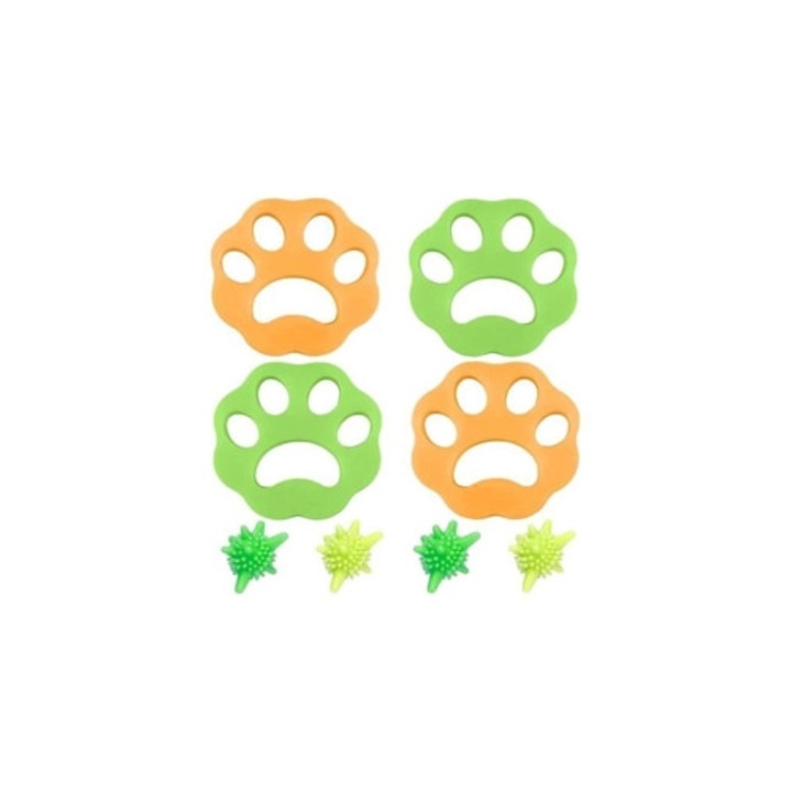 Set 8 colectoare de par pentru animale de companie, reutilizabil verde/portocaliu
