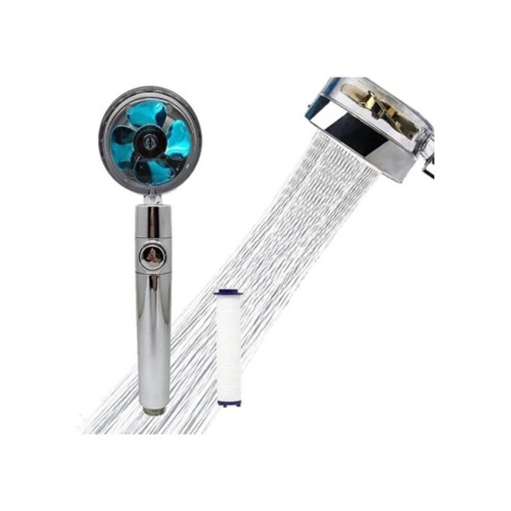 Cap de dus portabil cu elice de inalta presiune, rotativ, economisire apa, set