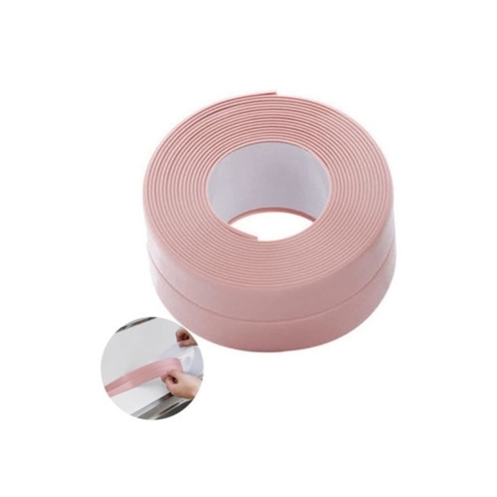 Banda de etansare autoadeziva, impermeabila, 320x3.8cm, pentru bucatarie, roz
