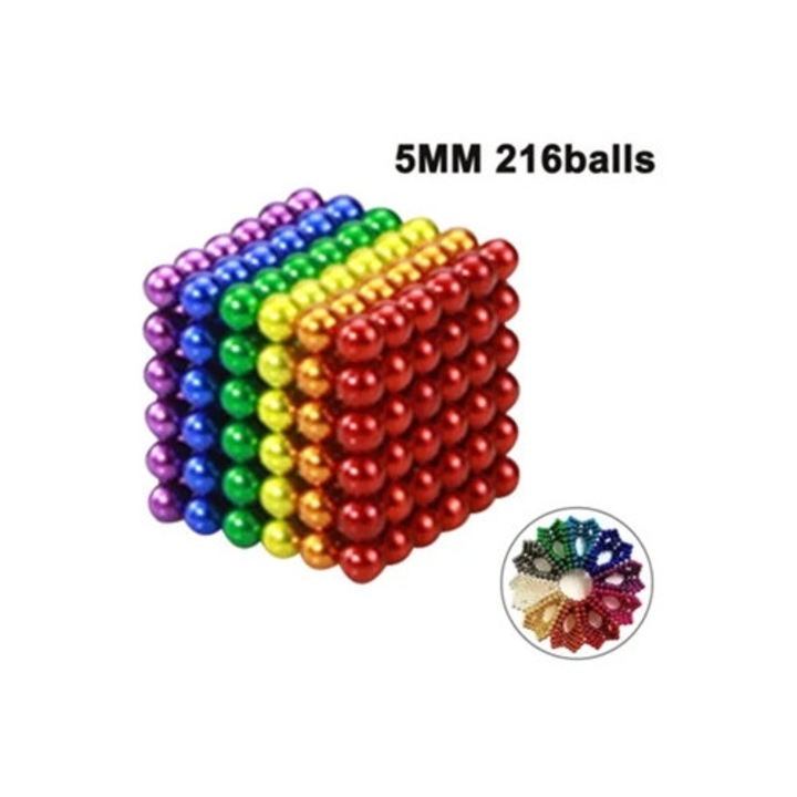 Bile magnetice, set de 216 bucati, 5 mm, colorate, albastru cer, jocuri educative
