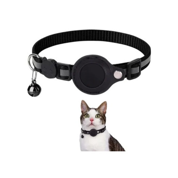 Zgarda pentru pisici cu tracker global, neagra, rezistenta la socuri, fara abonament
