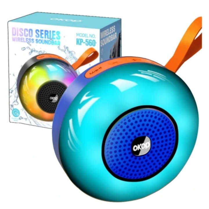 Boxa Portabilă OKOP KP-560 Bluetooth, LED, 1200 mAh, TWS, Compactă