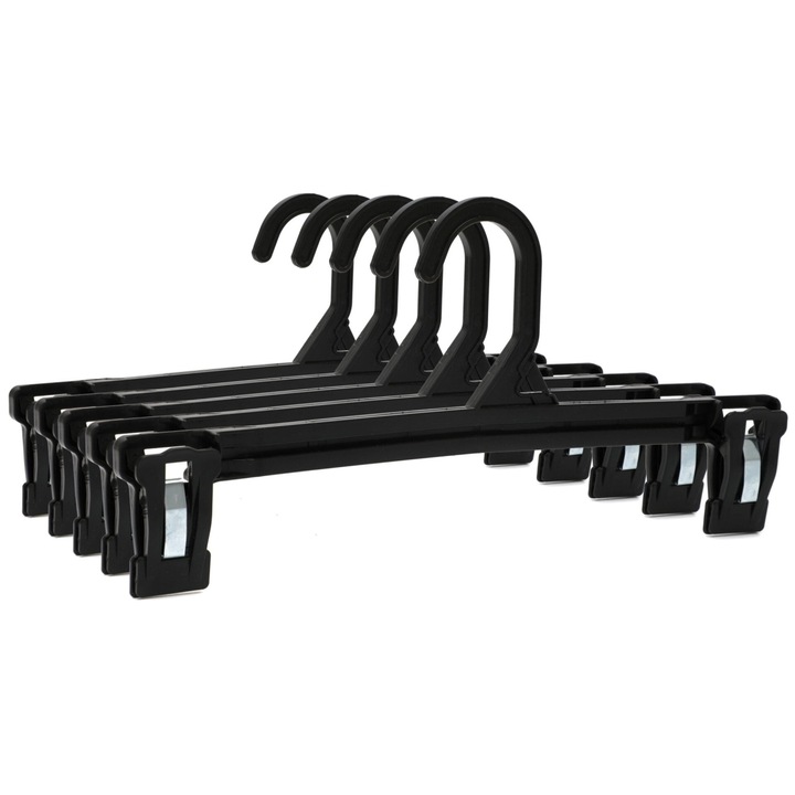 Set 10 Umerase din Plastic pentru Pantaloni si Fuste cu Clipsuri, HUMERO, Negru