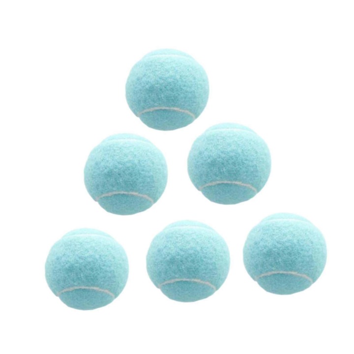 Set 6 mingi tenis, material cauciuc si fetru, albastru, diametru 6.4cm