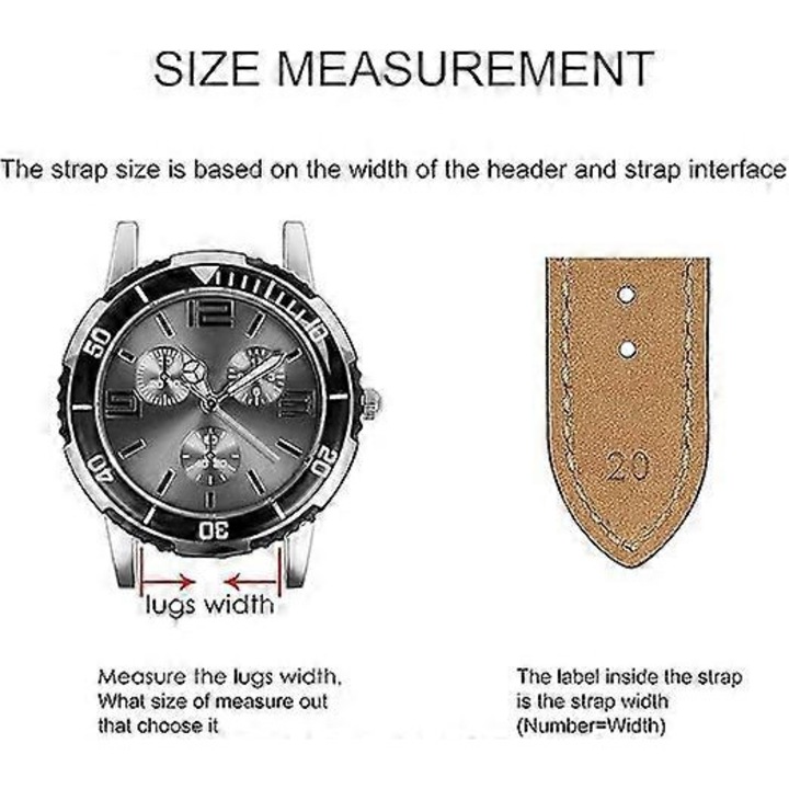 Curea de ceas din piele naturala, 12MM, rosie, cu catarama tip pin, set inclus