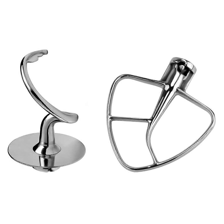 Set 2 brate de amestec din inox pentru mixer cu bol de 4.5-5 quart, set accesorii, argintiu