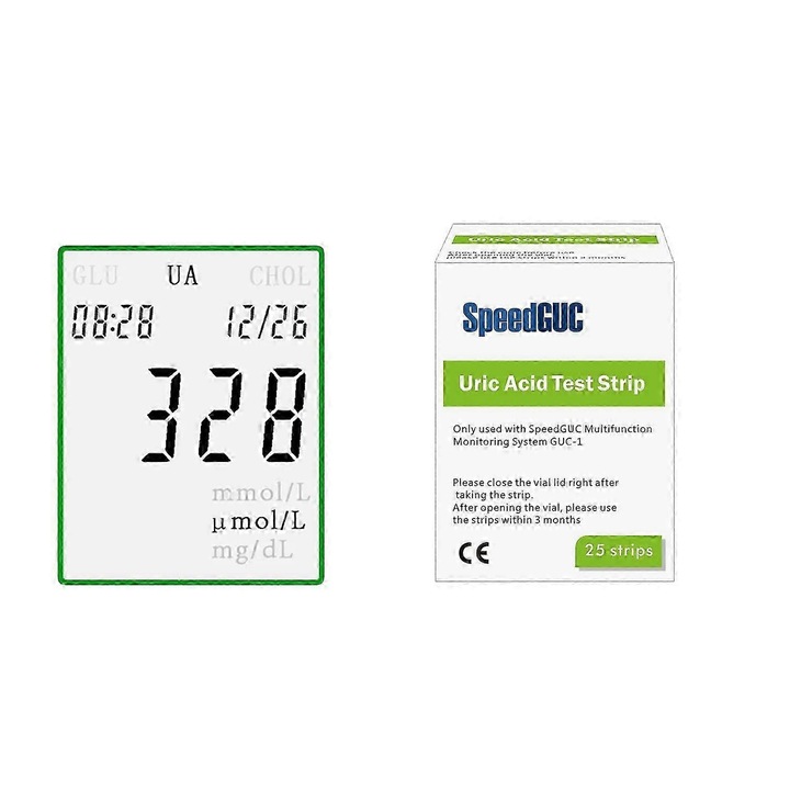 Dispozitiv multifunctional pentru testare, 3 in 1, glucoza, acid uric si colesterol, cu benzi de testare, 25 bucati