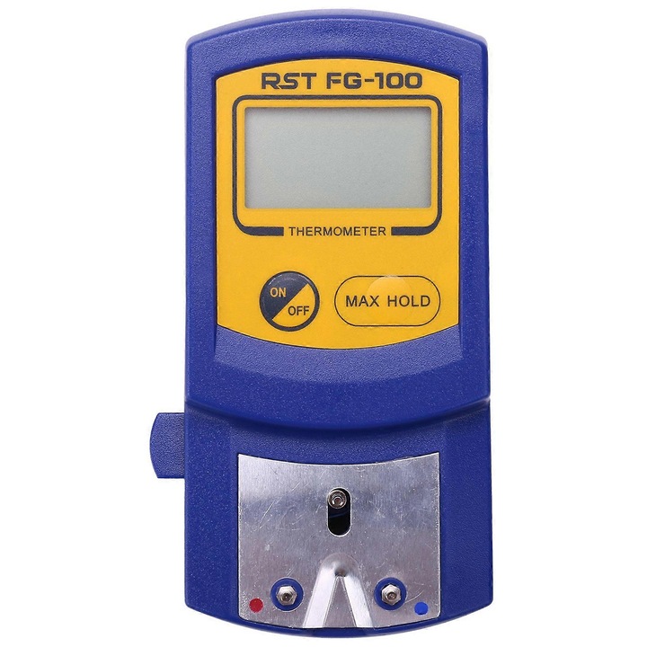 Digitális forrasztóhegy hőmérő FG-100, 0-700 Celsius szenzor, MAX HOLD funkció, kék szín, méretek 68x140x38mm, 5 ólommentes szenzor készlet