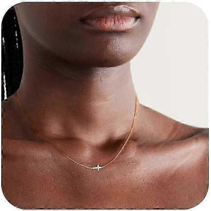 Colier cu cruce pentru femei, 14K placat cu aur, dimensiune 16"+2"