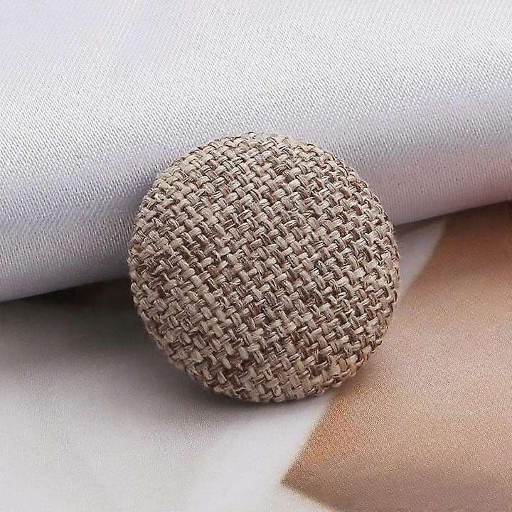 Set 10 butoane decorative rotunde din tesatura, 15x15mm, 18x18mm, 20x20mm, 25x25mm, 30x30mm, bej