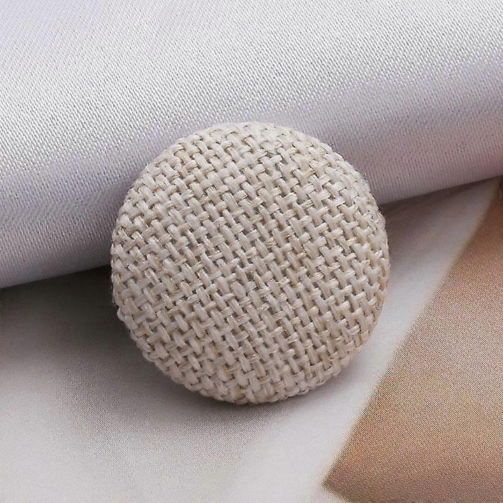 Set 10 butoane decorative rotunde din tesatura, 15x15mm, 18x18mm, 20x20mm, 25x25mm, 30x30mm, bej