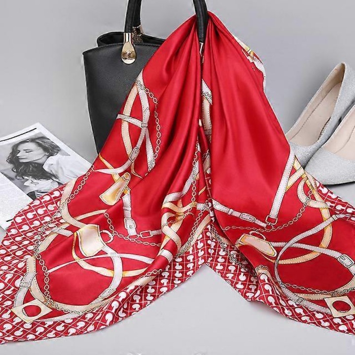 Esarfa dama, 90x90cm, multicolor, material satin, sezon primavara-vara-toamna-iarna