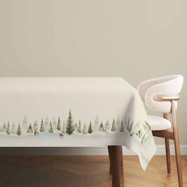Karácsonyi asztalterítő fenyőfákkal és rénszarvasokkal, 100% pamut, 140x180cm, Különleges Ágyneműk, Pine
