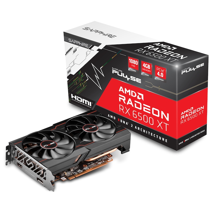 Videokártya, Sapphire Pulse Radeon RX 6500 XT, 4GB GDDR6, 64-bit