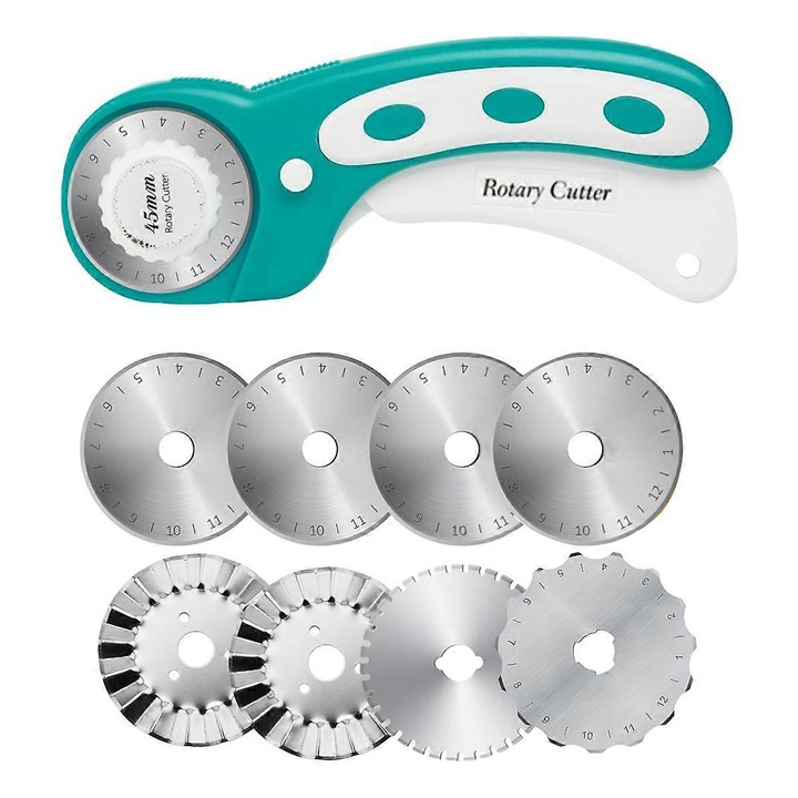 Cutter rotativ 45mm cu 8 lame, pentru tesaturi, ergonomic
