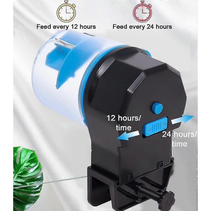 Hranitoare automata pentru acvarii, capacitate 210ml, umiditate rezistenta, alimentare cu baterii, set de instalare inclus