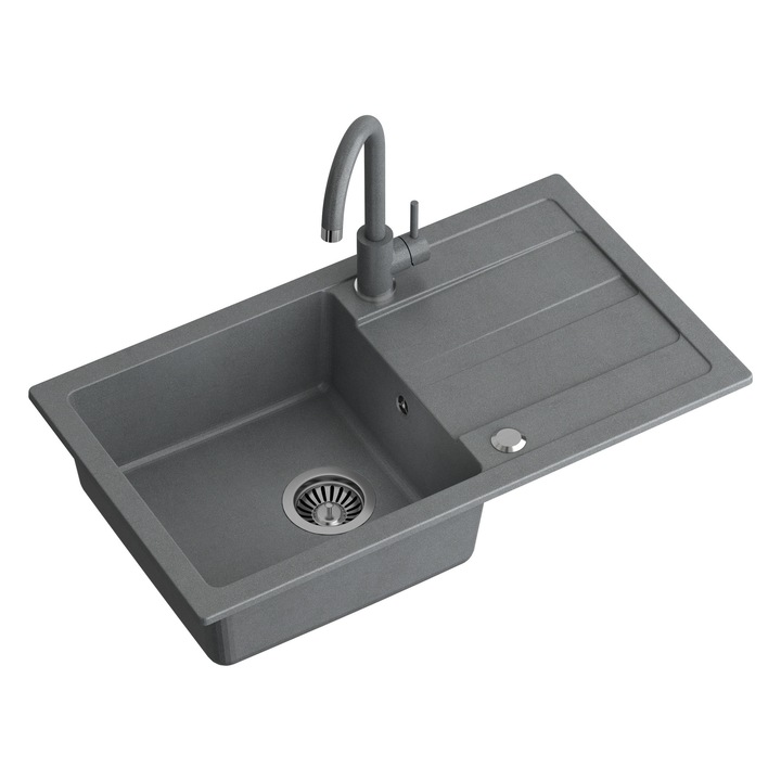 Chiuveta Quadron GO- MAX Granite 77x44x17,5 cm Gri baterie colorata + sifon manual cu dop
