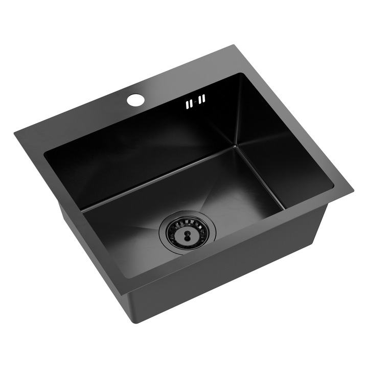 Chiuveta Quadron LUKE 100 Inox 50x45x20 cm Negru robinet cu cioc fix din metal negru