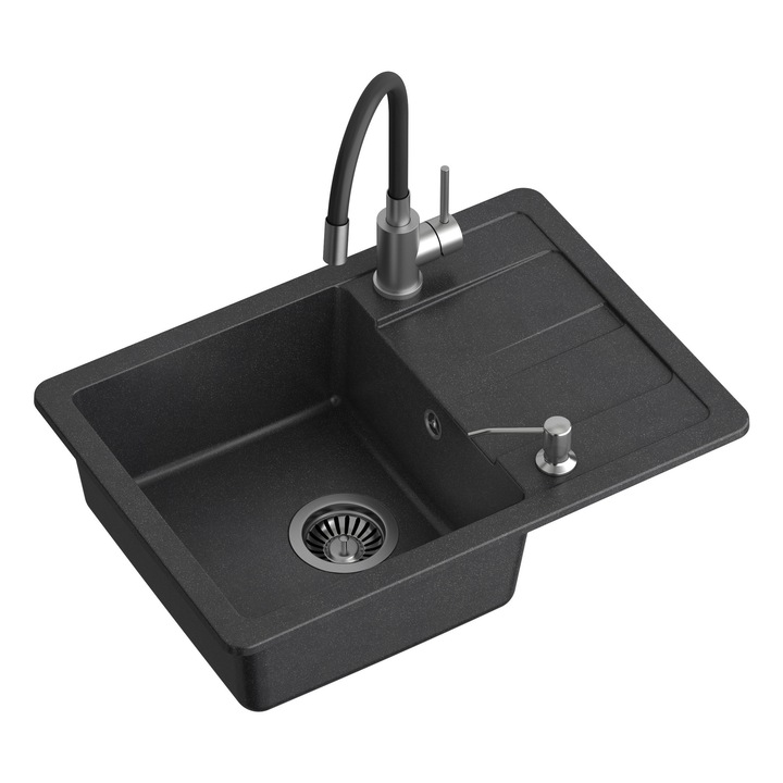 Chiuveta Quadron READY- SMART Granite 62x44x17,5 cm Gri robinet cu cioc flexibil + dozator de otel + sifon