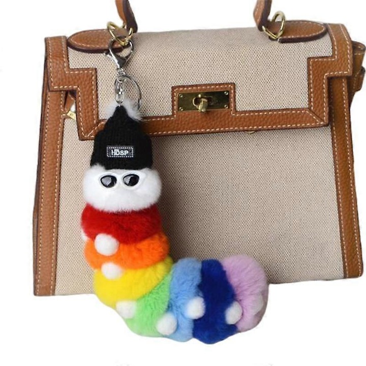 Rex nyúlszőr kulcstartó, 25CM, többszínű, levehető gyűrűvel és karabinerrel