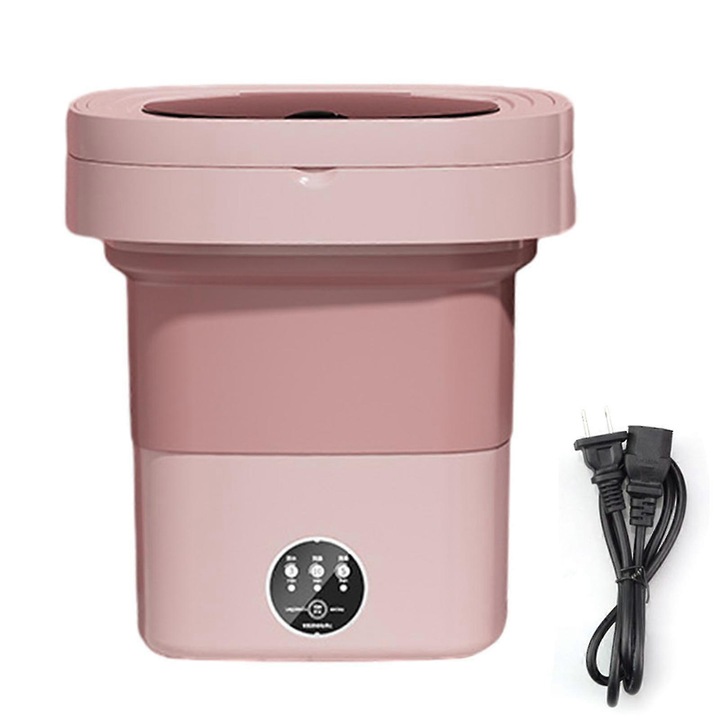Masina de spalat pliabila 11L cu centrifuga, pentru lenjerie, roz, dimensiuni 31x22x22cm