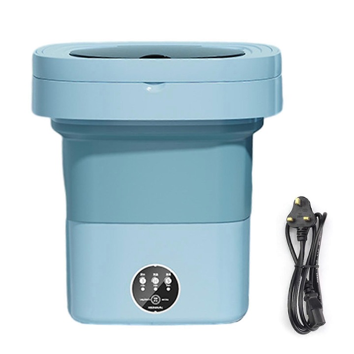 Masina de spalat pliabila 11L cu centrifuga, pentru rufe mici, albastra, dimensiuni 31x22x22cm