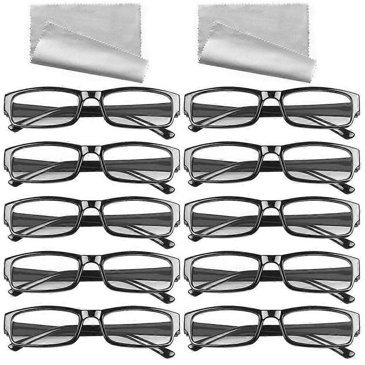 Ochelari de citit, negru, plastic, set de 10/20 perechi, dioptrii 1.0-4.0