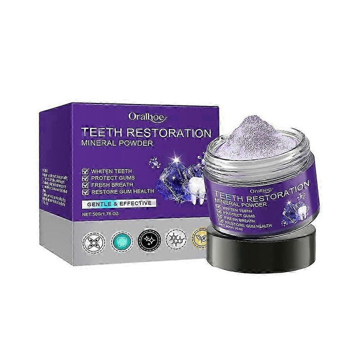 Set 2 x Pudra de dinti albitoare, ORALHOE, 50g, ingrediente naturale