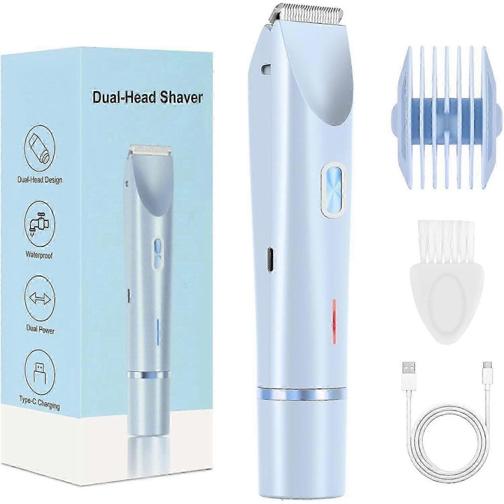 Elektromos epilátor nőknek, bikini trimmer, vízálló kivitel, rózsaszín, 16.7x3.3cm, komplett szett