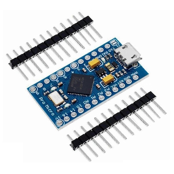 Modul microcontroler ATMEGA32U4, 5V/16MHz, 12 pini digitali, culoare albastra