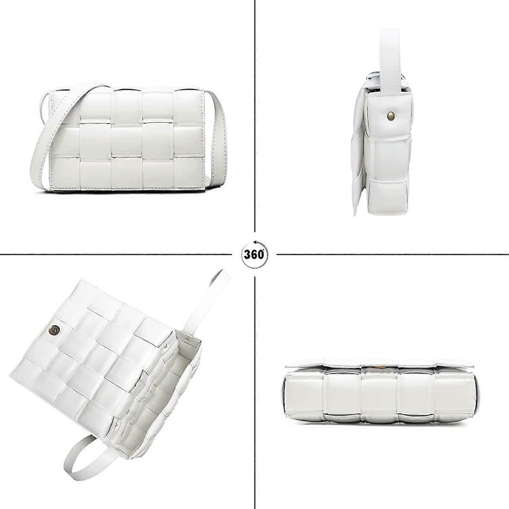 Geanta de umar din piele impletita, design patratos, alb, 24x15x7cm