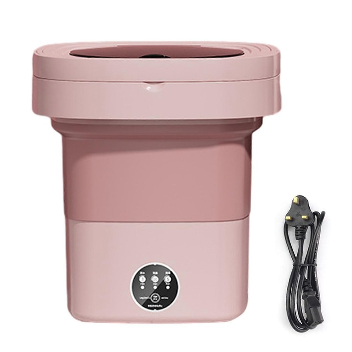 Masina de spalat pliabila 11L cu centrifuga, roz, dimensiuni 31x22x22cm